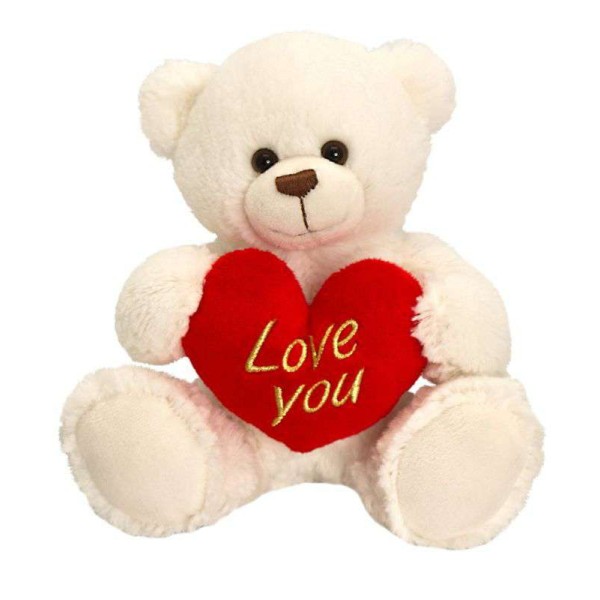 15 Inch White Teddy Bear holding red Love You Heart